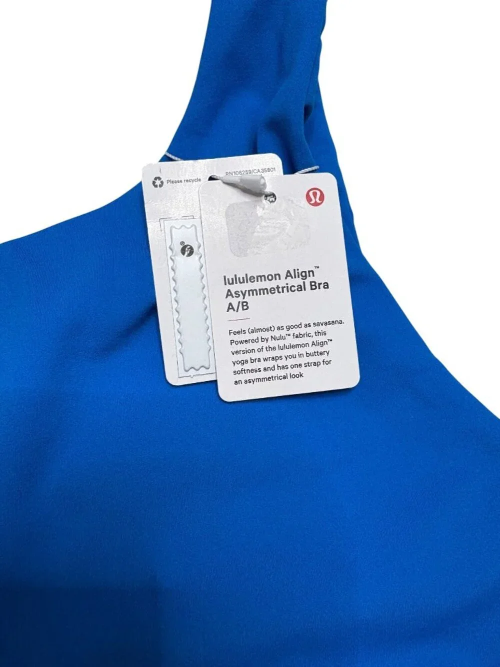NWT Lululemon Align Asymmetrical Bra A/B Cup Blue-sz 10